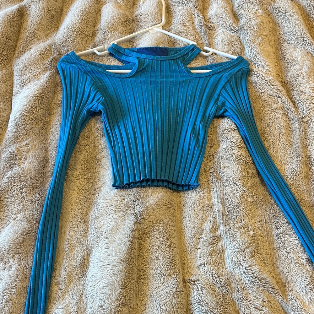 Simon Miller Blue Ribbed Cutout Long Sleeve Top